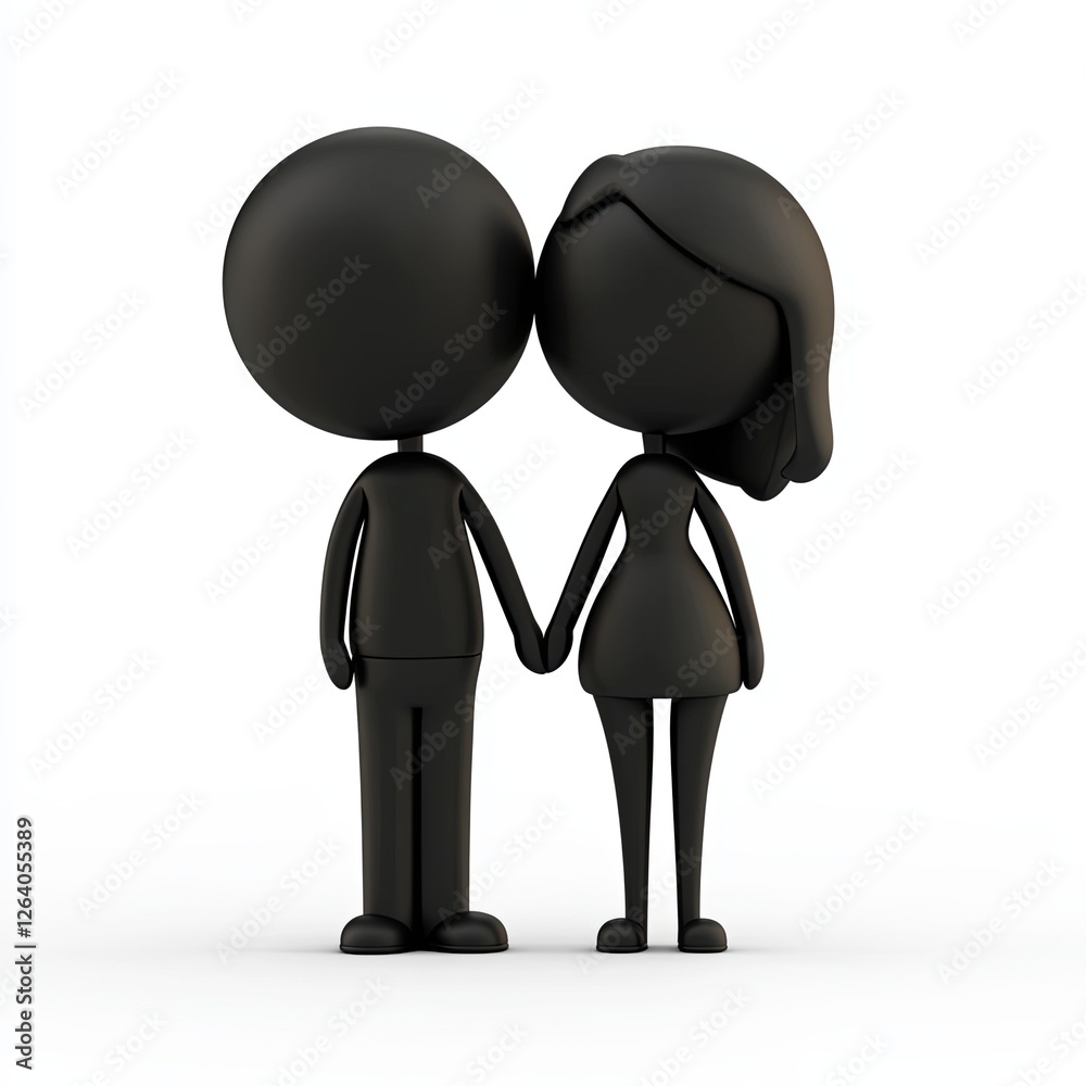 couple silhouette, 3d style imitation, cartoon icon, white background couple silhouette, 3d style imitation, cartoon icon, white background