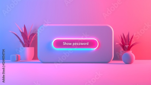Obraz na płótnie A futuristic UI button with neon glow displays Show password in a minimalist pastel environment. The cyber aesthetic and modern interface design create a sleek digital concept. AI generated. w salonie