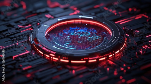 Futuristic cyber defense headquarters featuring a glowing digital interface holographic displays and a dark high tech background  This image represents advanced security systems data monitoring