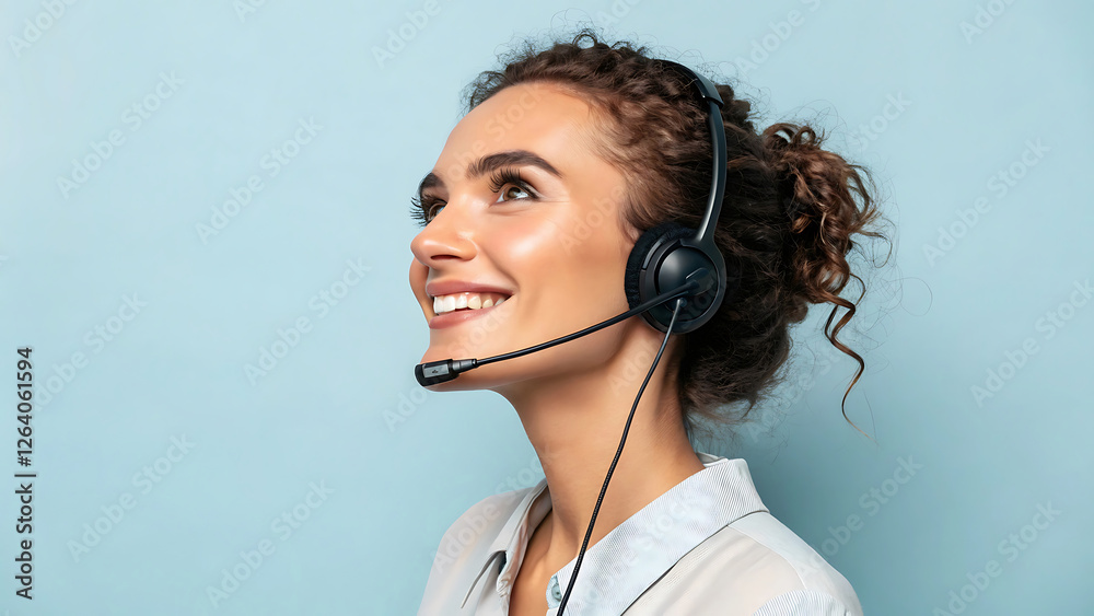 Young friendly caucasian woman IT support customer support agent hotline helpline worker in headset looking at camera while assisting customer client isolated in white background Young friendly caucasian woman IT support customer support agent hotline helpline worker in headset looking at camera while assisting customer client isolated in white background