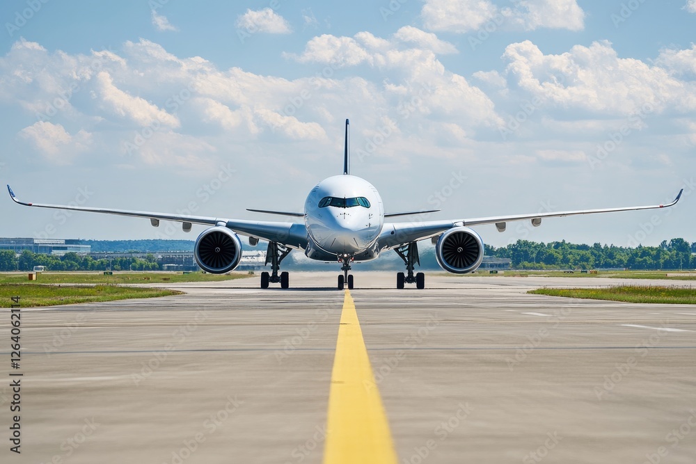 Naklejka premium Airliner Taxiing on Runway Towards Viewer