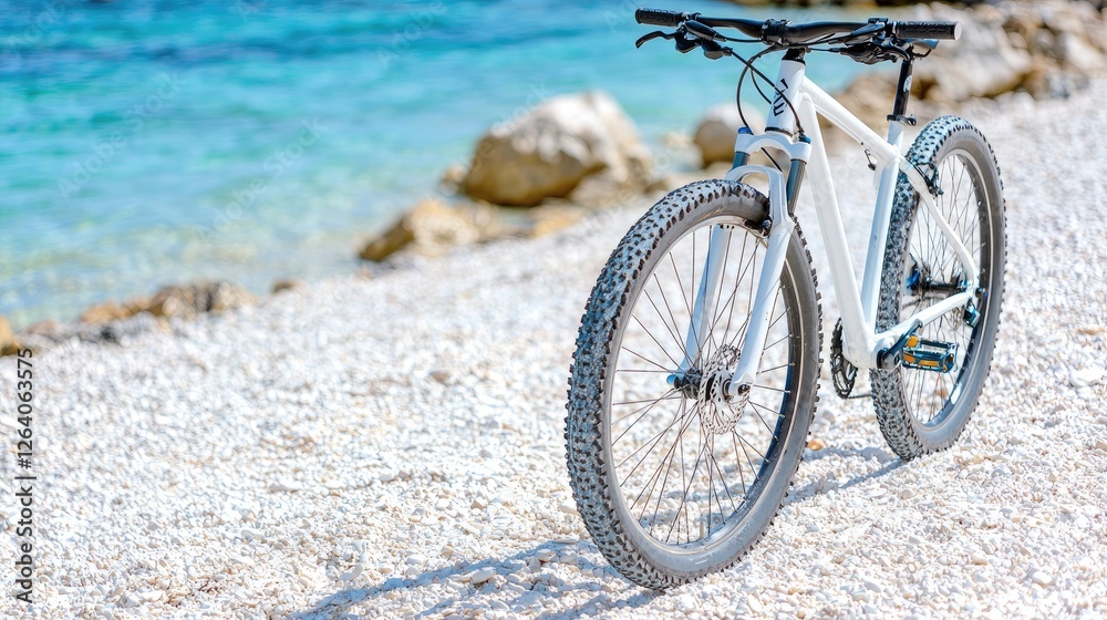 Fototapeta premium White Mountain Bike on Sandy Beach