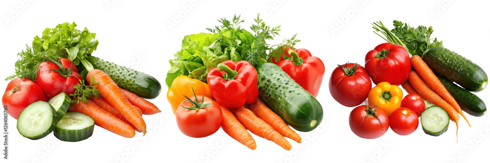 Fresh Colorful Vegetables Including Tomatoes, Carrots, and Cucumbers Fresh Colorful Vegetables Including Tomatoes, Carrots, and Cucumbers