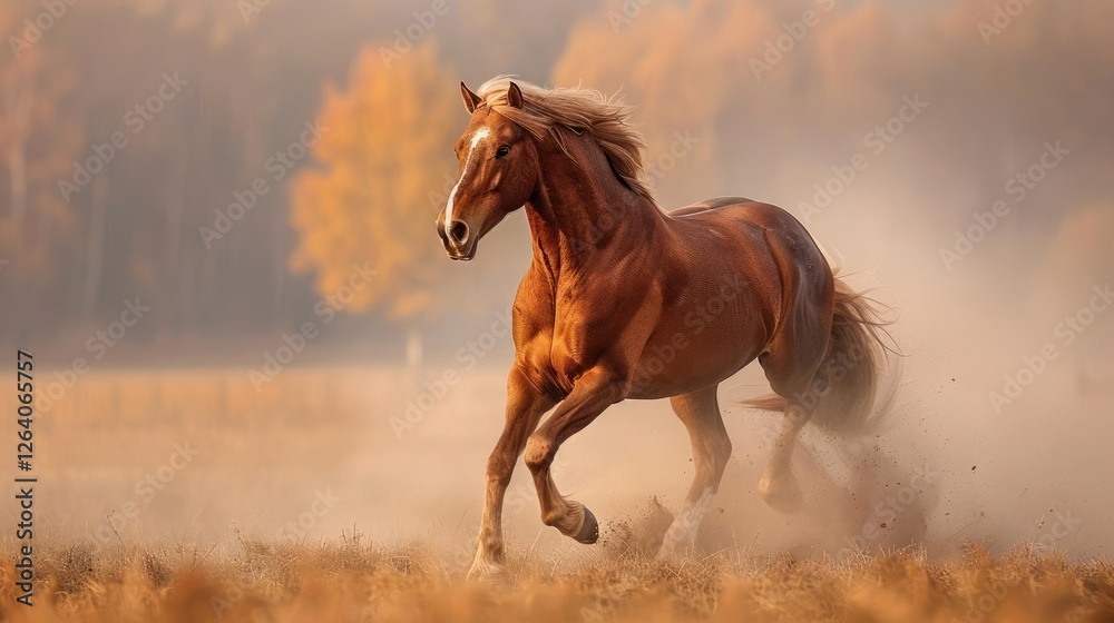 Obraz premium A brown horse running in a field