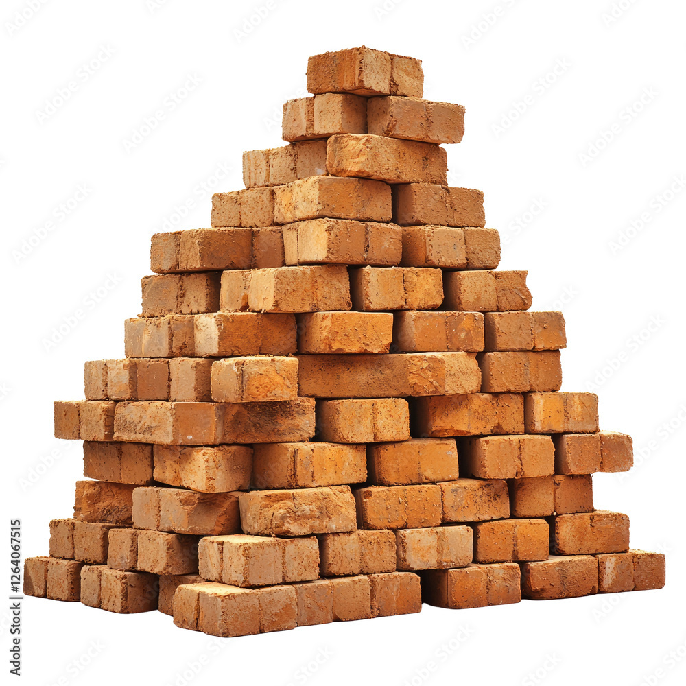 Pile of orange clay bricks arranged in a pyramid shape, ideal for construction and home improvement projects Pile of orange clay bricks arranged in a pyramid shape, ideal for construction and home improvement projects