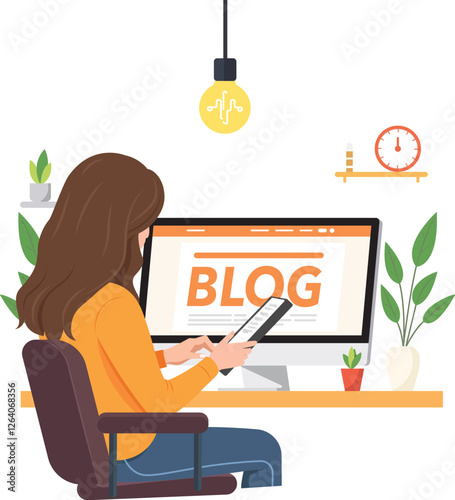 Vector Blogger Illustration | Digital Download | AI, SVG, EPS, PNG | Editable Colors | Home Office Graphic