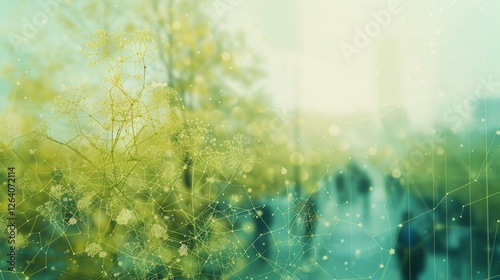A futuristic AI-generated image blending nature with digital networks, representing the connection between technology and the environment in a sustainable future. AI generated.