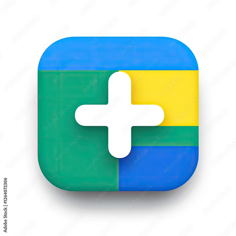 Obraz premium Colorful square button with plus sign on white background