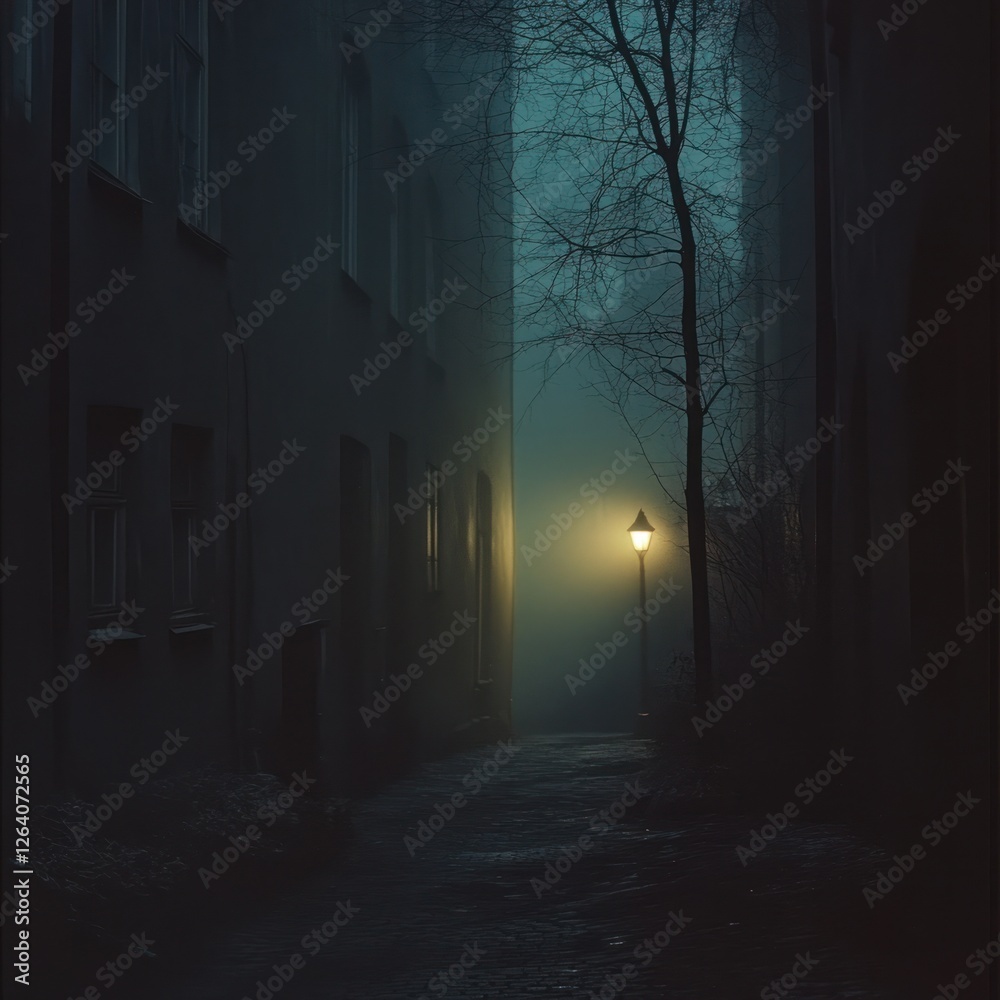 Obraz premium Mysterious Foggy Alleyway at Night