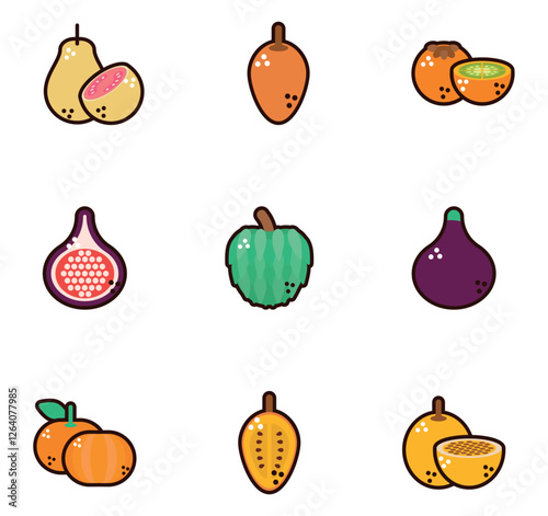 set of fruit vector icons with white background