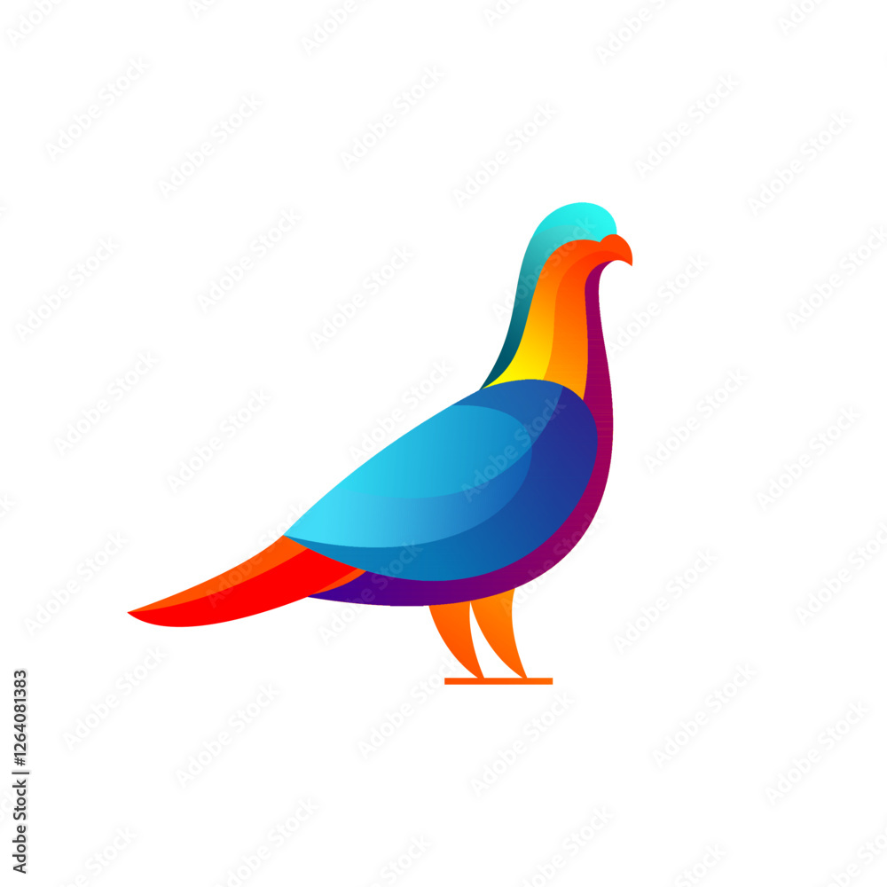 A colorful pigeon graphic sits amongst image files on the Adobe Stock website. The modern graphic uses gradients to depict the bird A colorful pigeon graphic sits amongst image files on the Adobe Stock website. The modern graphic uses gradients to depict the bird