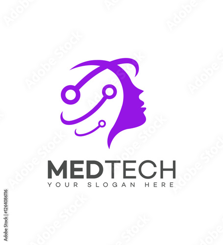 MedTech Logo Woman Profile, Digital Health, Innovation, Technology