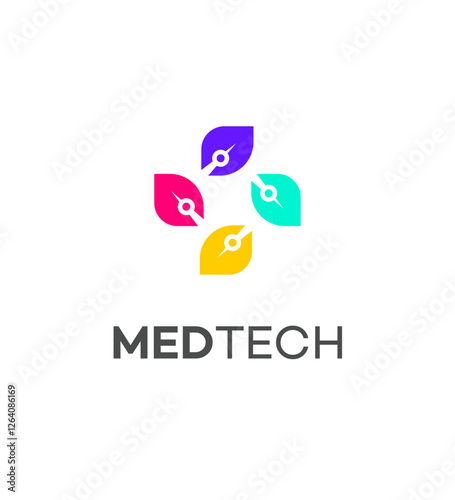MedTech Logo Design Colorful Leaves, Network, Healthcare Innovation