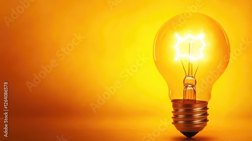 A glowing light bulb emitting bright yellow light, symbolizing innovation and ideas.