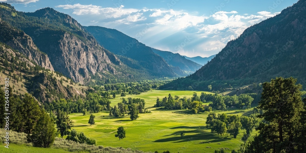 Fototapeta premium Mountain Valley Meadow Lush Green Landscape