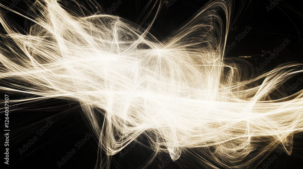 Fototapeta premium Golden energy swirls on black background, abstract art, digital design