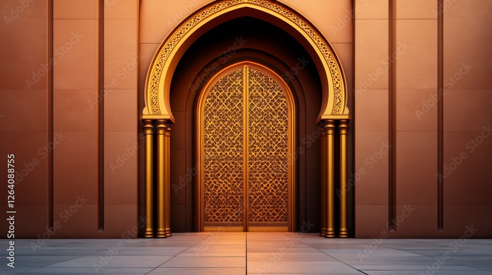 Fototapeta premium Ornate Golden Archway Entrance with Intricate Patterns and Elegant Design