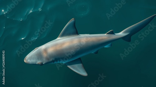 Majestic shark swimming in clear blue waters, underwater wildlife, serene ocean scene, marine life