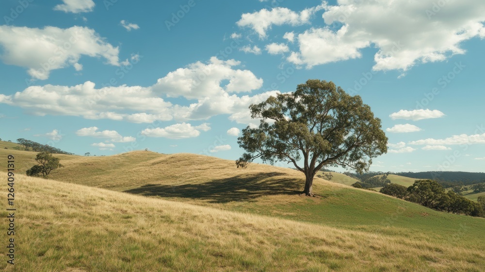 Lone tree hillside pastoral sunny day landscape Lone tree hillside pastoral sunny day landscape