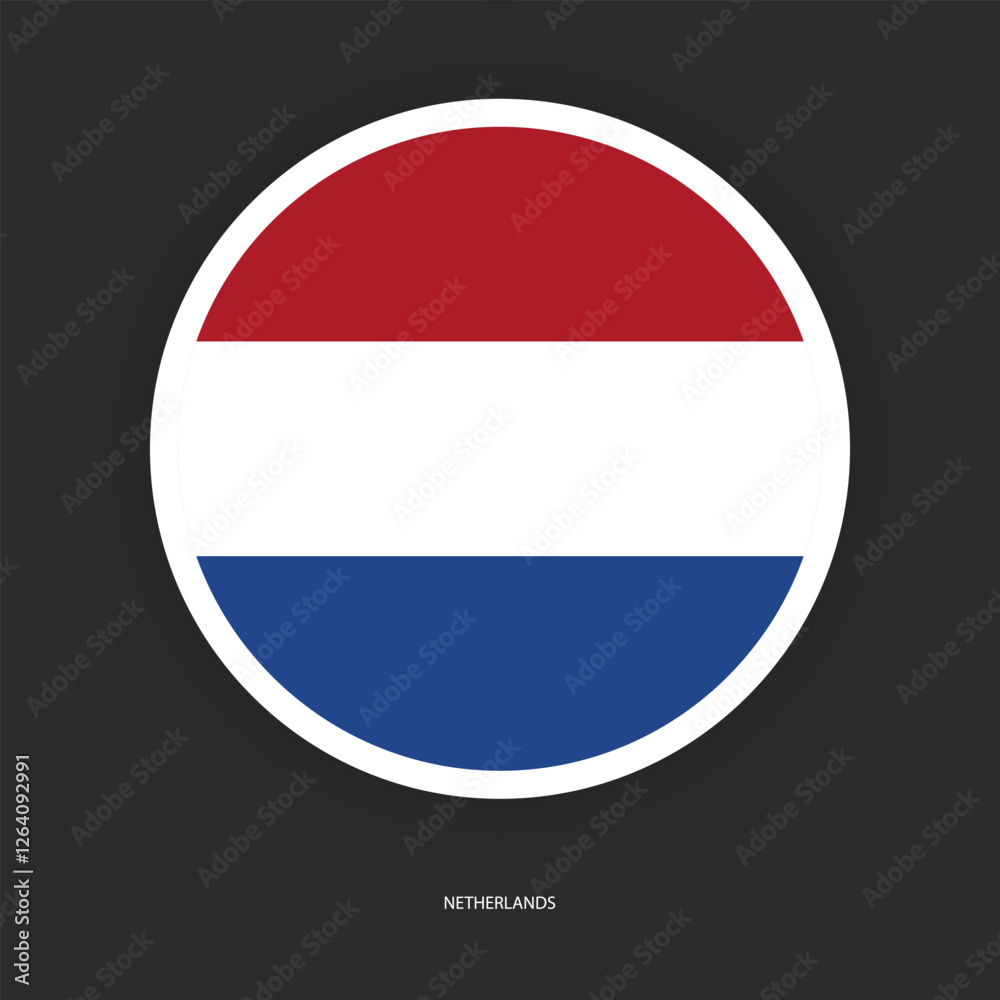 Netherlands circle flag icon with shadow on dark background. Netherlands button icon with white border isolated dark grey background
Netherlands circle flag icon with shadow on dark background. Netherlands button icon with white border isolated dark grey background