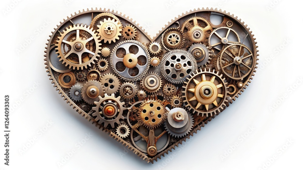 Obraz premium Mechanical Heart with Gears and Cogs , inner mechanism, mechanical heart, inner mechanism, mechanical heart