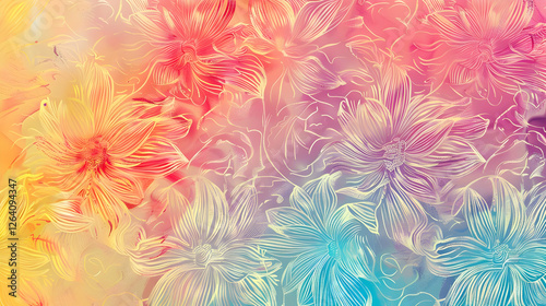 Colorful floral abstract design featuring vibrant flowers on a soft gradient background