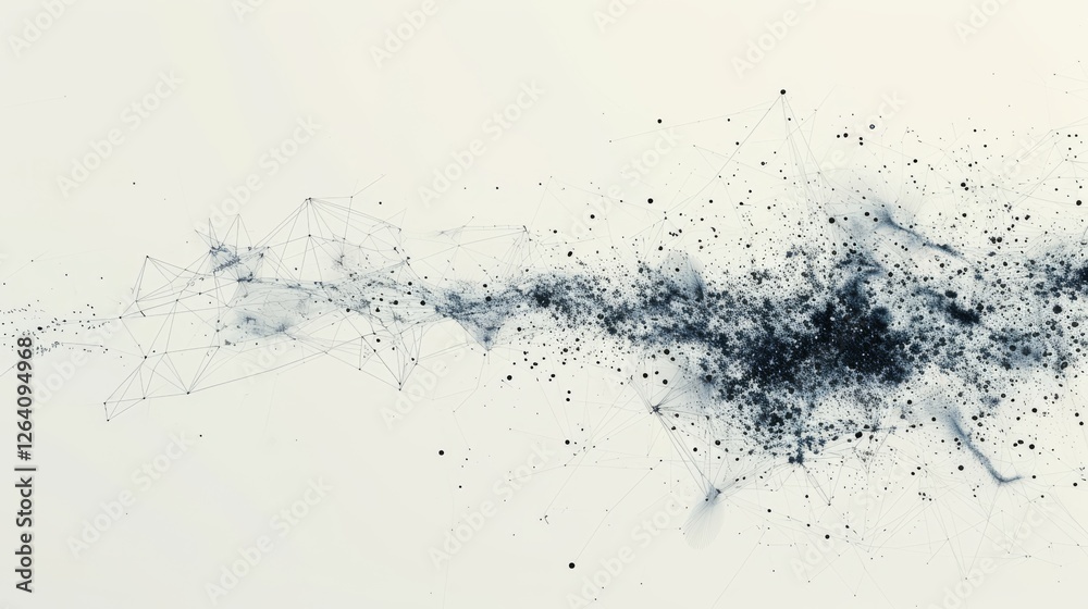 Obraz premium A minimalist abstract composition featuring a digital network of connected points and lines in black and white. Represents AI, data analysis, and futuristic technology. AI generated.