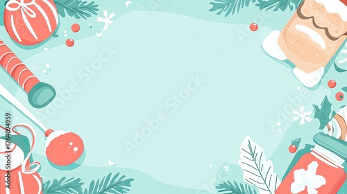 Festive holiday-themed illustration featuring decorative elements and a blank center for text