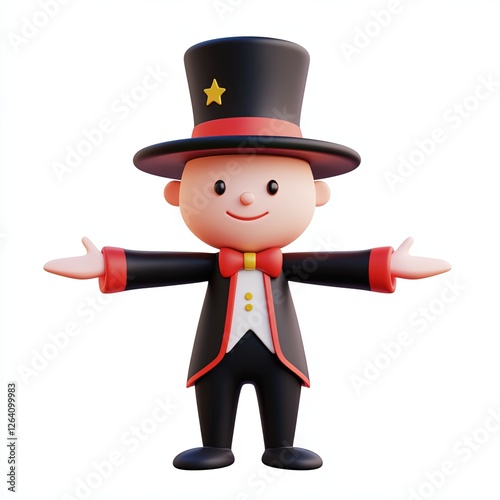 magician, 3d style imitation, cartoon icon, white background