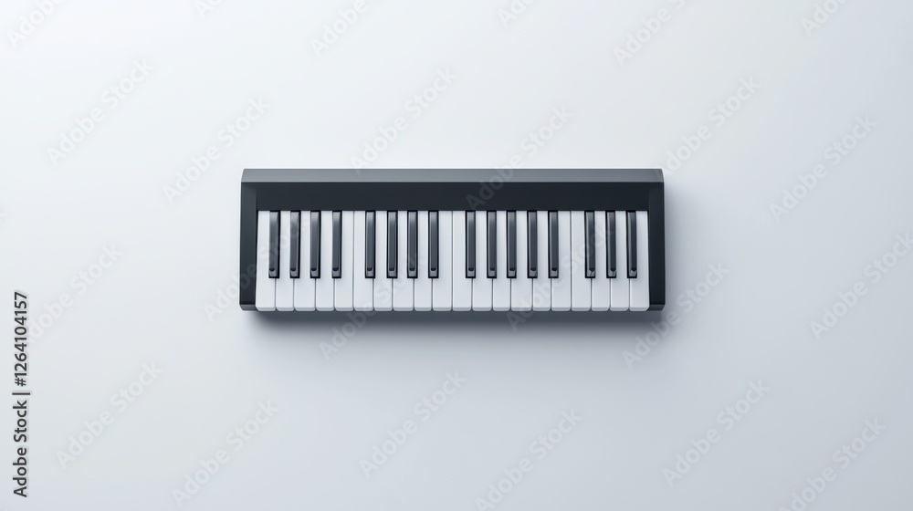 Black and white keyboard instrument with keys arranged in a clean and modern setting for music creativity Black and white keyboard instrument with keys arranged in a clean and modern setting for music creativity