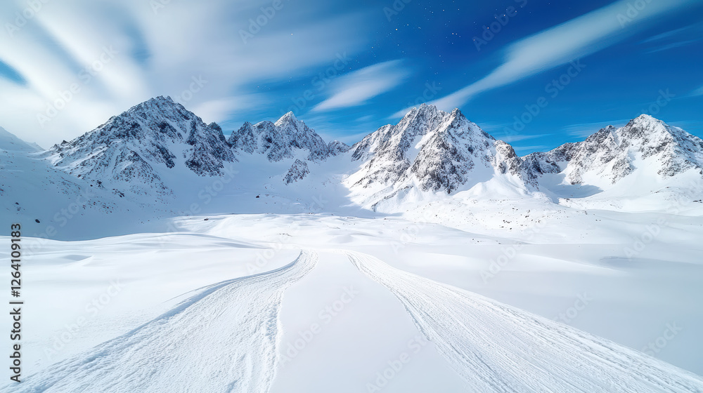 Obraz premium breathtaking snowy mountain range under clear blue sky