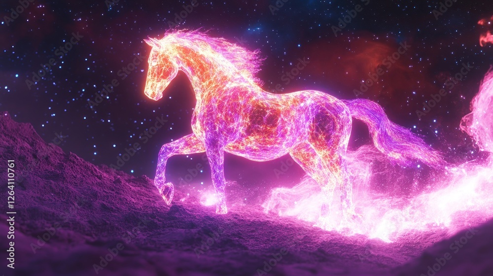 Fiery horse cosmic landscape fantasy art Fiery horse cosmic landscape fantasy art