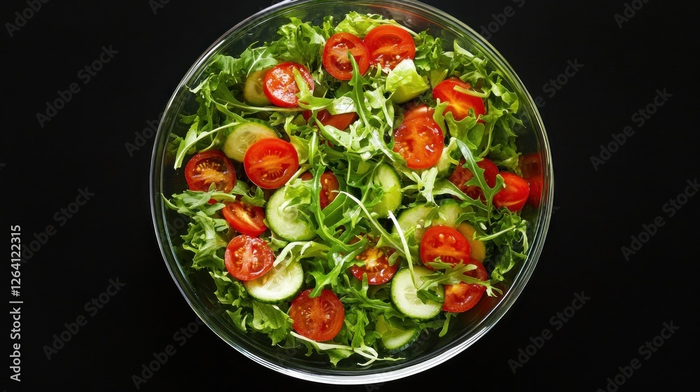Fresh salad bowl, tomatoes, cucumbers, arugula, dark background, healthy food photography Fresh salad bowl, tomatoes, cucumbers, arugula, dark background, healthy food photography