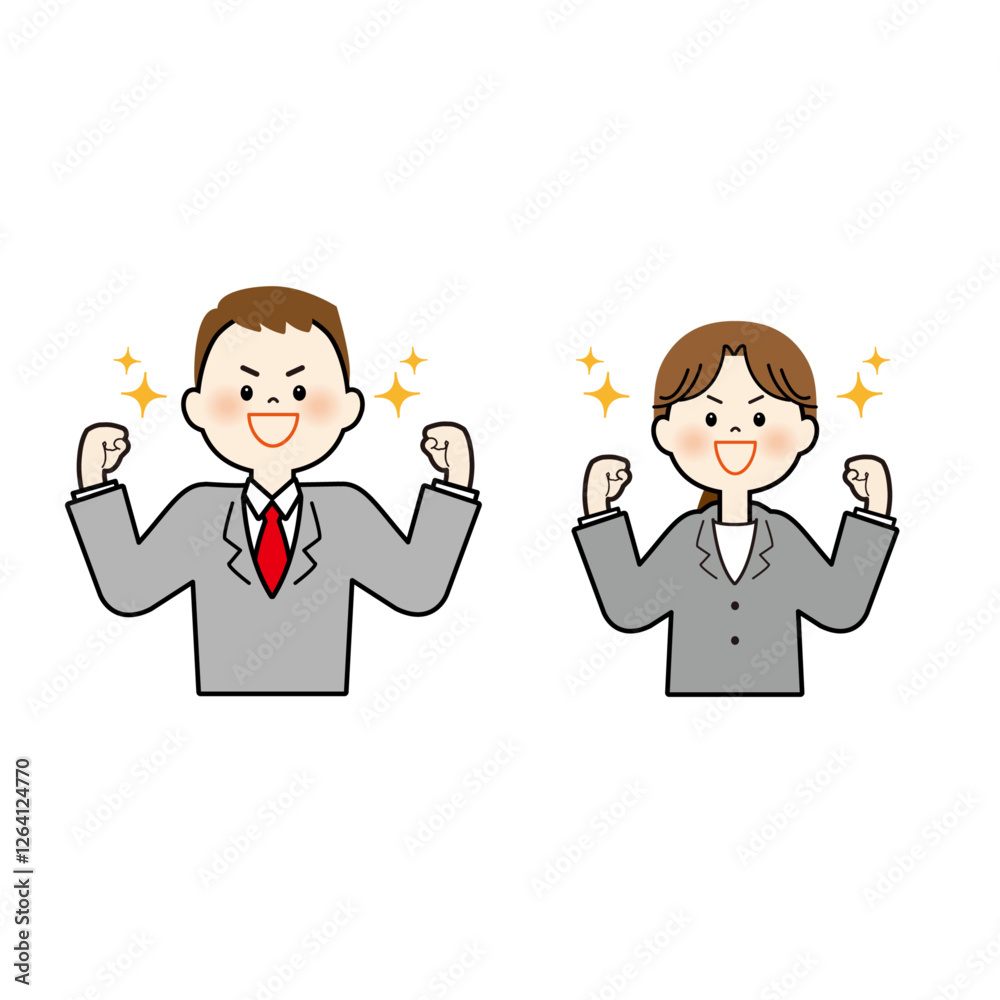 ガッツポーズをするキラキラ輝く社会人 ガッツポーズをするキラキラ輝く社会人