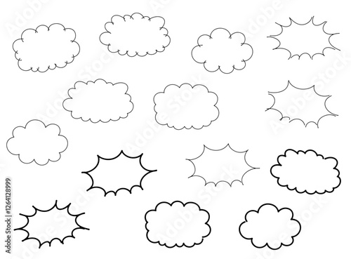 ペン書きのギザギザ吹き出しと雲形の吹き出しセット