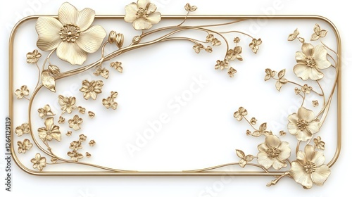 Gold floral frame, ornate design, white background, elegant d?cor, invitation template photo