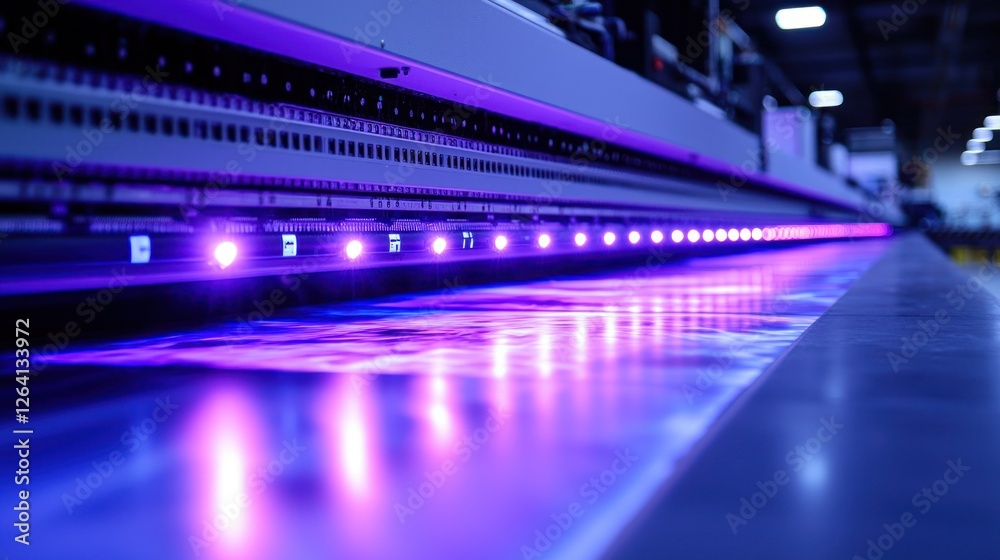 Fototapeta premium Large format printer illuminated with vibrant purple lights