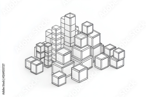 3D line icon of building blocks symbolizing construction and creativity, white background.