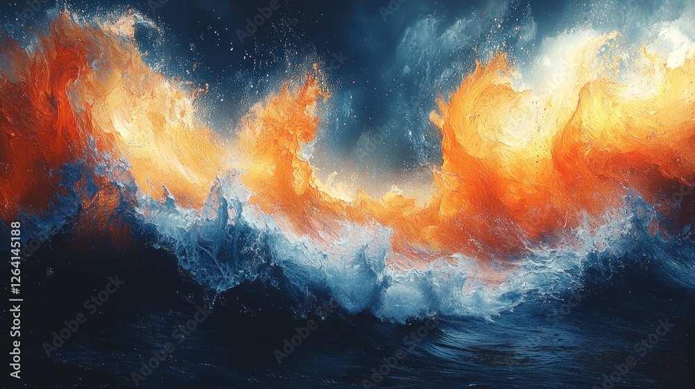 Naklejka premium Fiery Waves Crashing Ocean Abstract Art