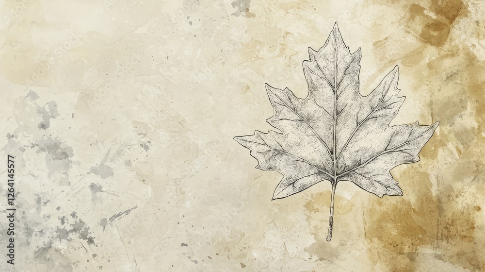 Fototapeta premium Artistic illustration of a maple leaf on a textured background with earthy tones and subtle patterns