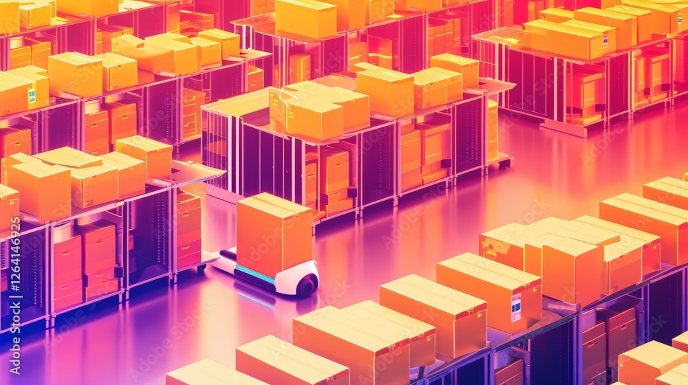 A high-tech warehouse with automated sorting robots processing large numbers of packages, highlighting efficiency, AI-driven logistics, and futuristic supply chain management. AI generated. A high-tech warehouse with automated sorting robots processing large numbers of packages, highlighting efficiency, AI-driven logistics, and futuristic supply chain management. AI generated.