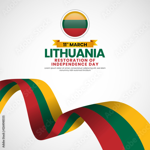 Lithuanian flag ribbon for Lithuania Restoration of Independence day on white banner background