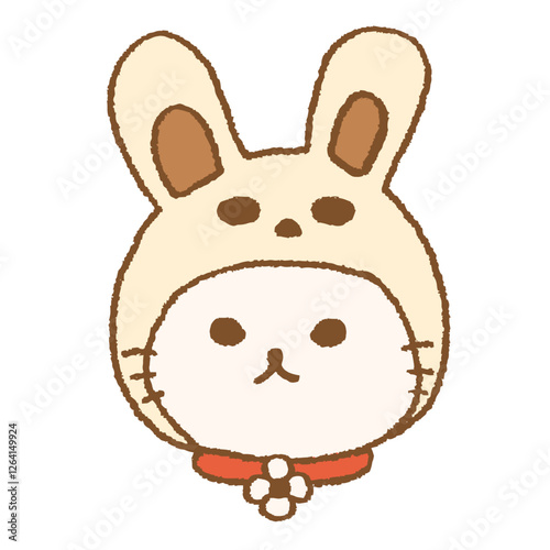 Cat with Bunny Hat Japanese Style Illustration