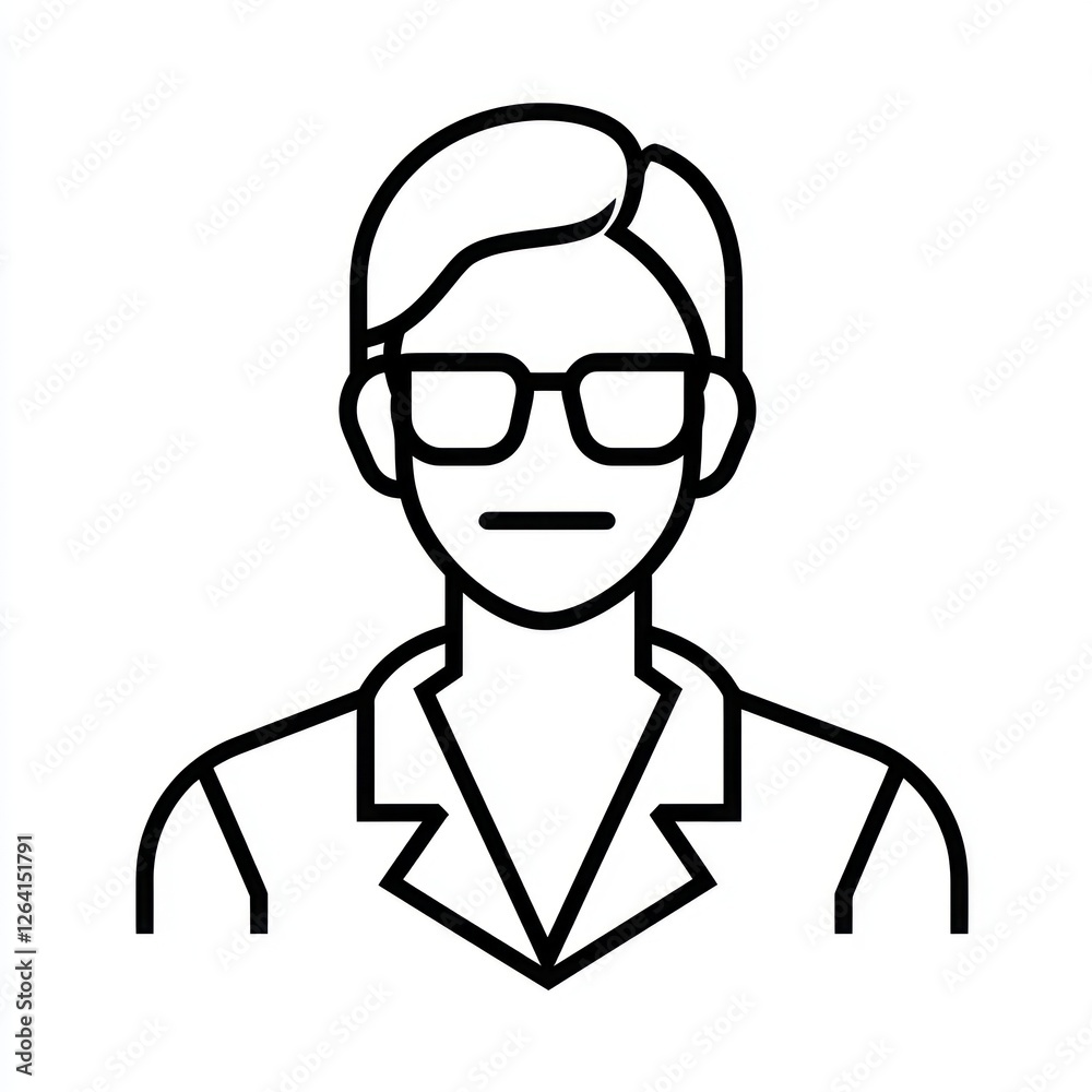 3D line icon symbolizing a scientist engaged in research, solid white backdrop. 3D line icon symbolizing a scientist engaged in research, solid white backdrop.