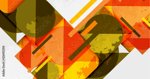 Squares, circles and triangles and grainy noisy texture. Vector Illustration For Wallpaper, Banner, Background, Card, Book Illustration, landing page