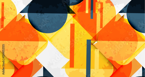 Squares, circles and triangles and grainy noisy texture. Vector Illustration For Wallpaper, Banner, Background, Card, Book Illustration, landing page