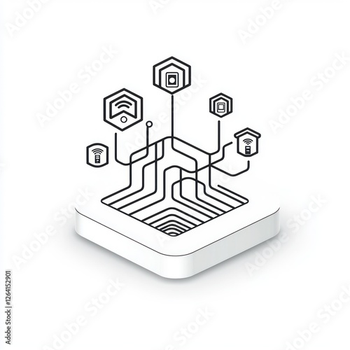 3D smart home hub icon symbolizing connected devices, designed with a white background.