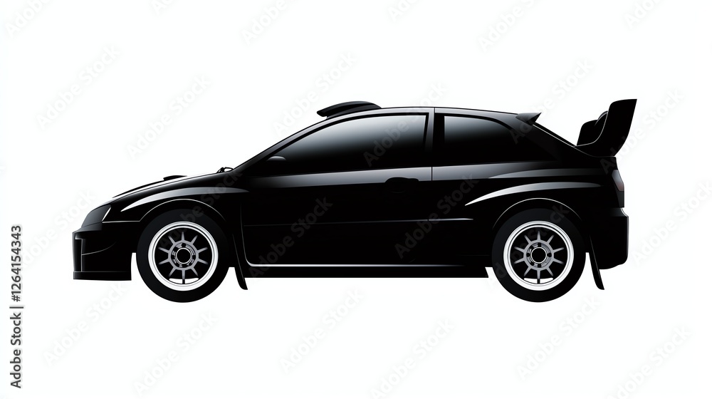 Fototapeta premium Stylish silhouette of a racing car on a white isolated background, showcasing aerodynamic design and speed-focused features.