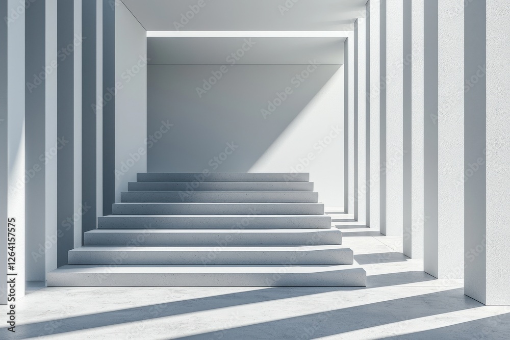 Fototapeta premium Modern Minimalist Interior with Steps and Dramatic Light Play