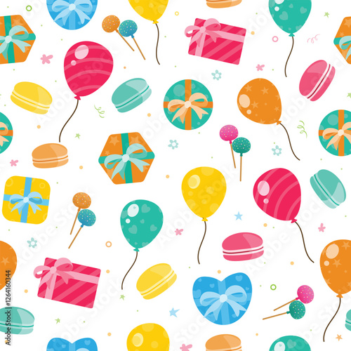 Birthday party seamless pattern. Vector background texture. Wrapping paper